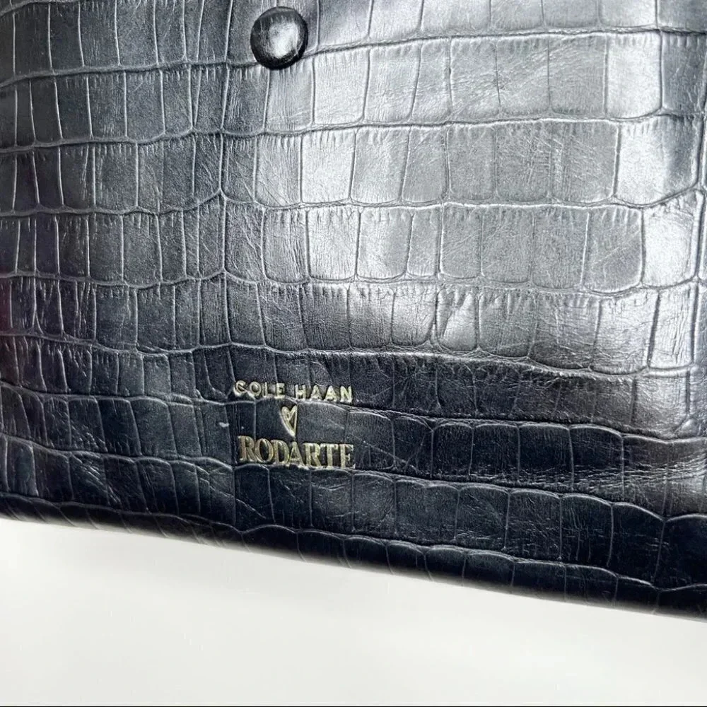 Cole Haan Rodarte Black Croc-Embossed Satchel purse - Picture 4 of 15